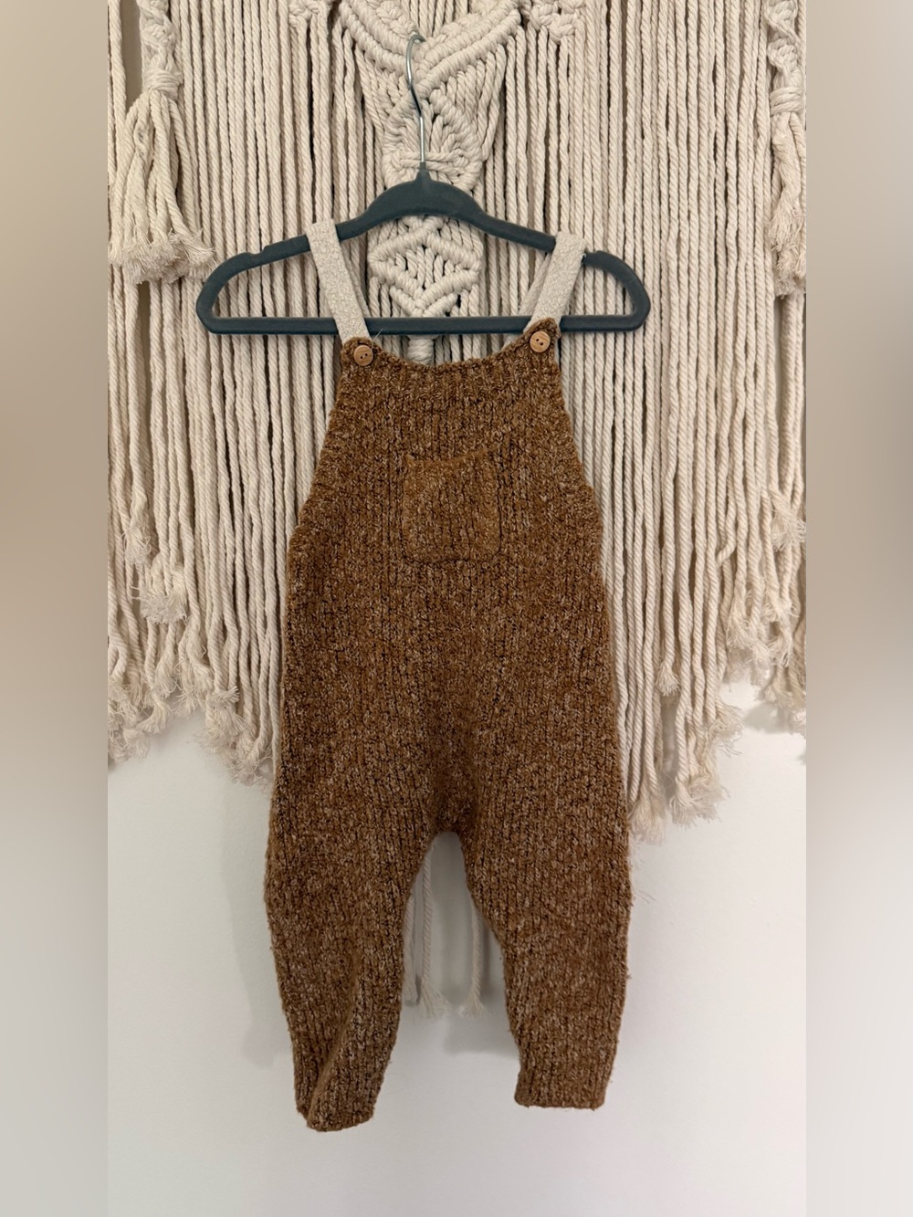 Zara Brown Knit Baby Overalls with Button Straps